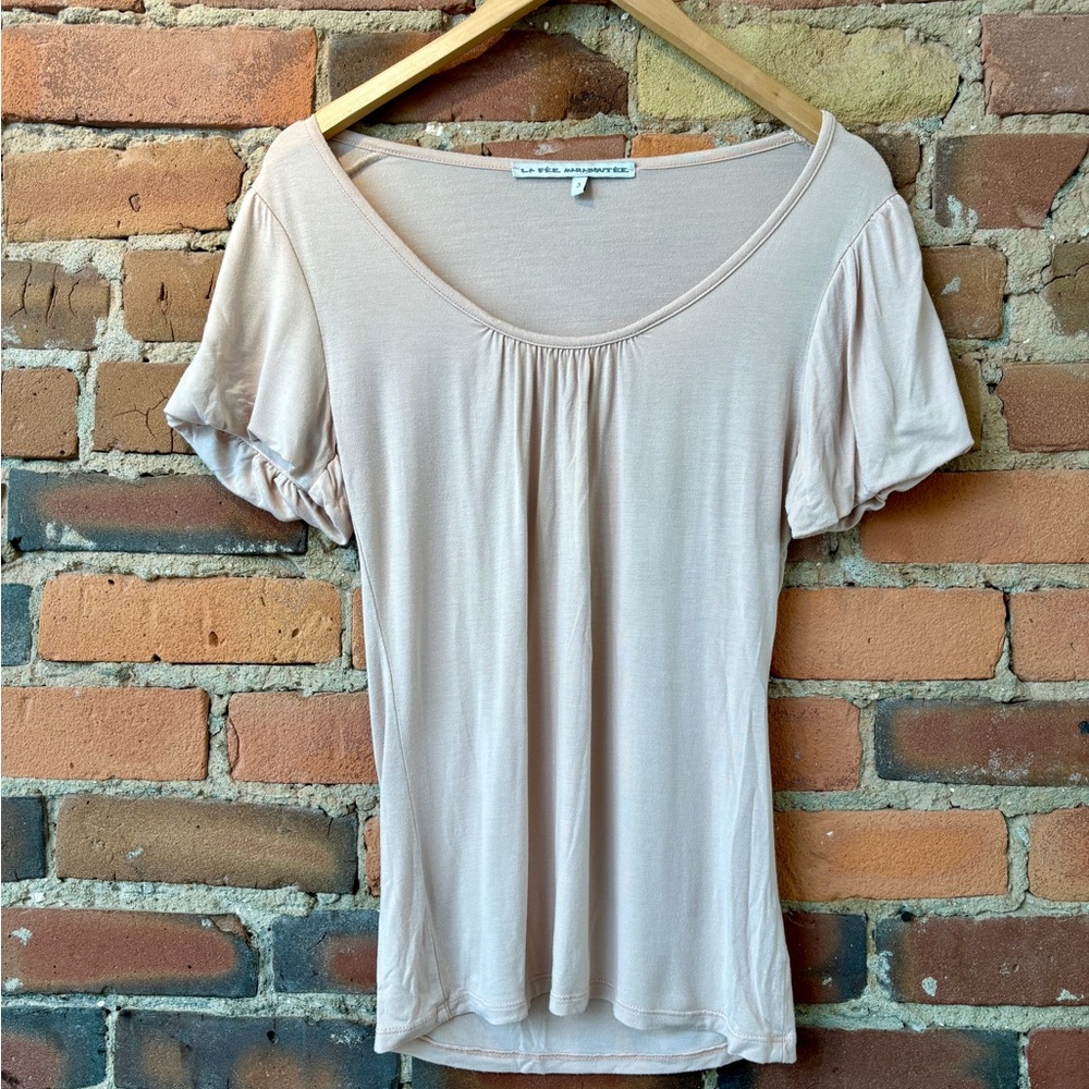 La Fee Maraboutee Taupe Short Sleeve Top. Size 3.